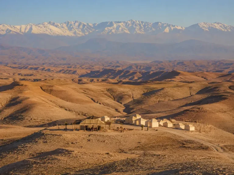 Rocky Agafay Desert with views of the High Atlas Mountains