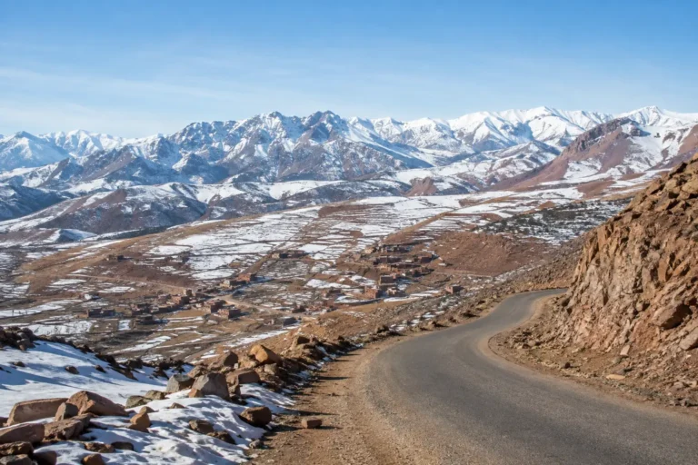 Snowy High Atlas landscape on an Oukaimeden day trip