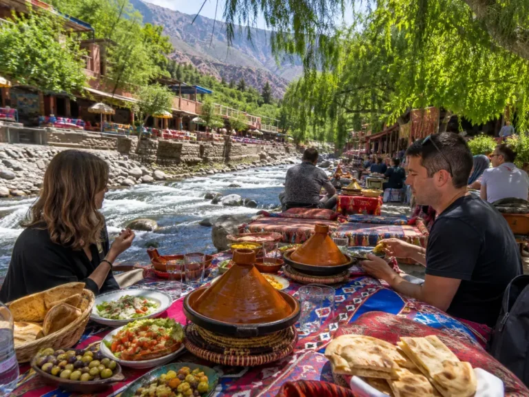Traditional Moroccan lunch beside the Ourika River